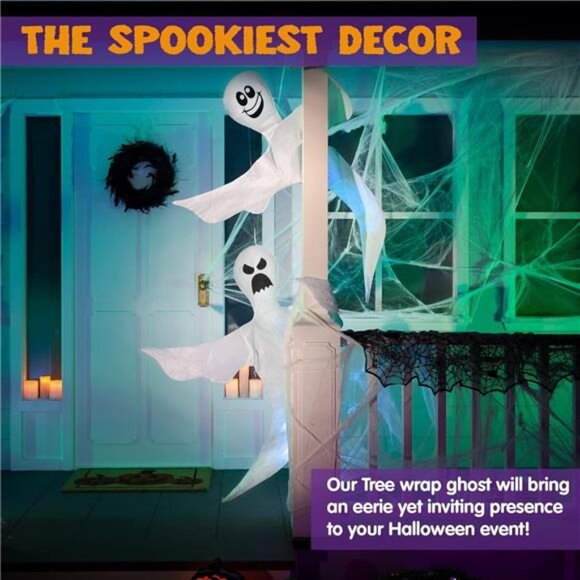 2 Pack 53" Halloween Bendable Tree Wrap Ghost for Halloween Decoration Outdoor - Picture 3 of 6